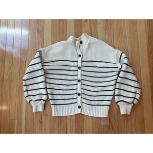 Alex Mill Striped Reversible Cardigan Sweater Ivory Navy BCI Cotton Womens S